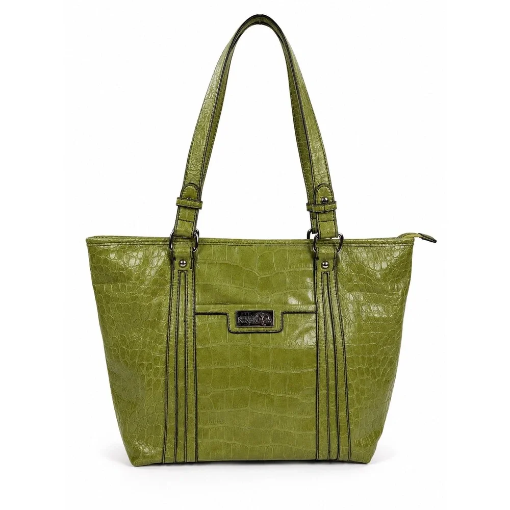 Nine & Co Vintage Y2K Green Faux Croc Leather Shoulder Bag Tote Purse